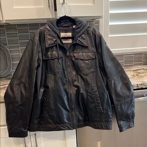 Levi's Dark Leather Hooded Jacket